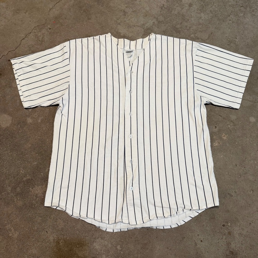 Vintage 90s Quitman USA Baseball Jersey Mens XL White Pinstripe 21 Made in USA